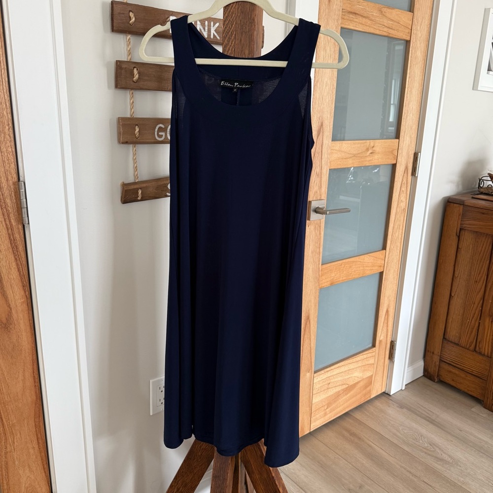 Ellen Parker Navy Blue A-line Stretch Sleeveless Casual Dress Women’s Medium EUC